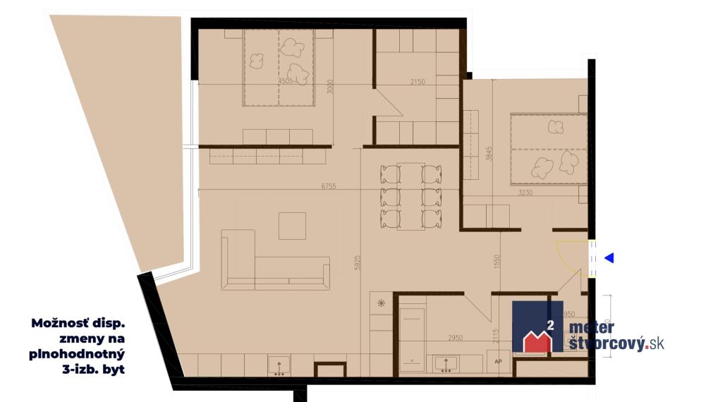 Veľkometrážny 2i s možnosťou zmeny na 3i | 86 m2 | terasa
