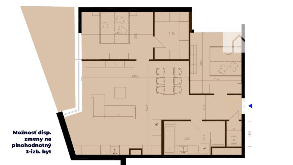 Veľkometrážny 2i s možnosťou zmeny na 3i | 86 m2 | terasa