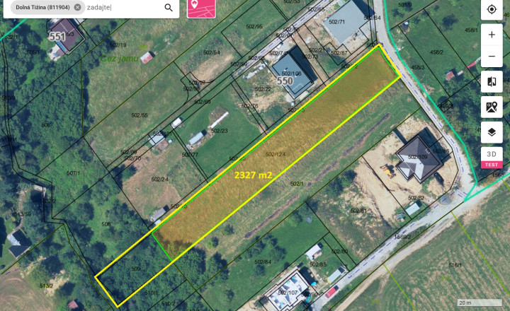 Predaj: Pozemok vhodný na výstavbu viacerých rodinných domov - Dolná Tižina (2327 m2)